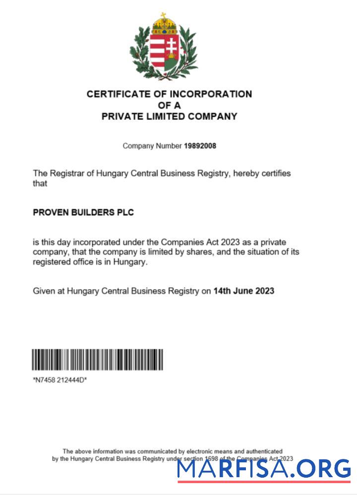 Printable Hungary certificate of registration Word and PDF template